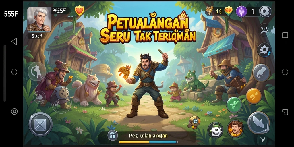 Tampilan antarmuka 555F yang menarik dan penuh warna.