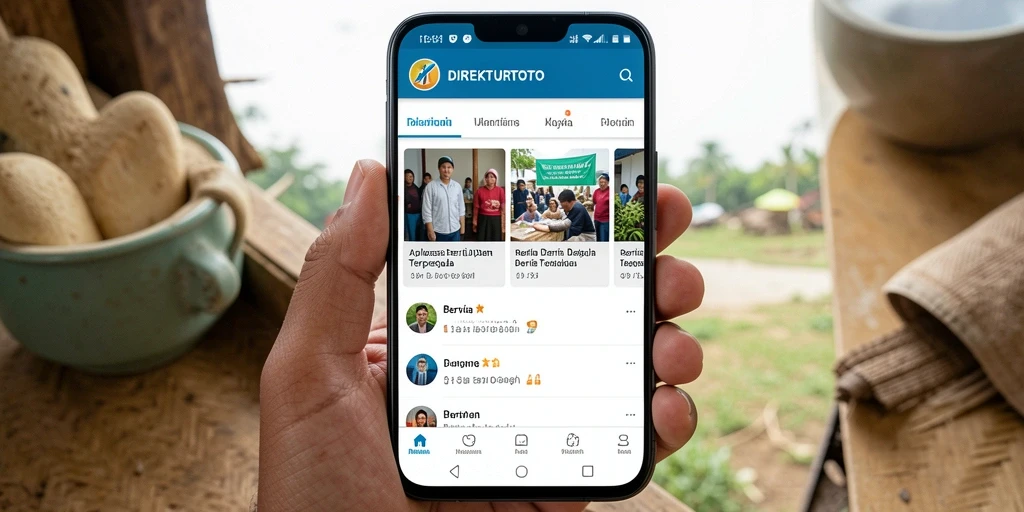 Antarmuka pengguna aplikasi DIREKTURTOTO menampilkan berita daerah dengan jelas.