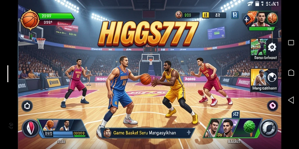 Antarmuka HIGGS777 menampilkan aksi basket yang seru dan interaktif.