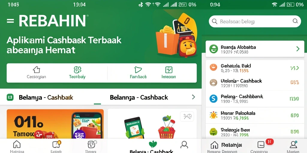 Tampilan antarmuka aplikasi REBAHIN dengan fungsi Cashback yang mudah diakses.