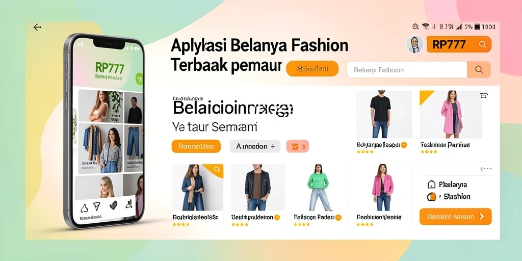 Tampilan antarmuka aplikasi RP777 yang menarik untuk belanja fashion.
