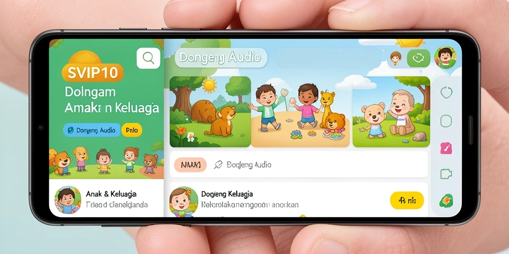 Tampilan antarmuka SVIP10 dengan koleksi dongeng audio yang menarik.